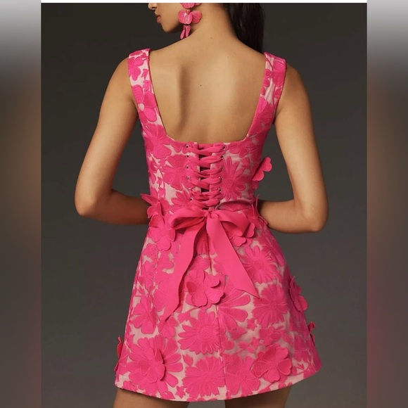 Helsi Anthropologie Belen Floral Appliqué Cocktail Minidress in Garden Pink XS - Picture 3 of 10